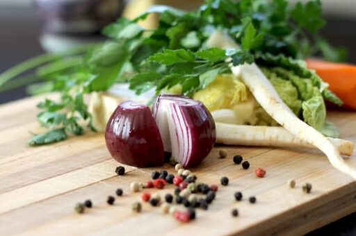 chopped onion with pepper corns